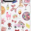 for iPhone 12 Case, Party Time Collage Pattern with Girly Pink Dogs & Cocktails, Military-Grade Drop Protection, Girly Pink Soft Slim TPU Protective & Camera Protection for Women Girls