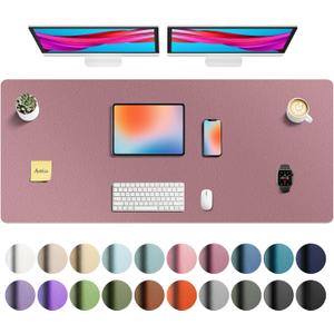 Aothia Faux Leather Desk Mat - Non-Slip PU Leather Desk Blotter, Waterproof Writing Surface, Large Desk Pad for Office & Home (Dark Pink, 55" x 24")