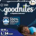 Goodnites Boys' Nighttime Bedwetting Underwear, Size Large (6895 lbs), 34 Ct (2 Packs of 17), Packaging May Vary