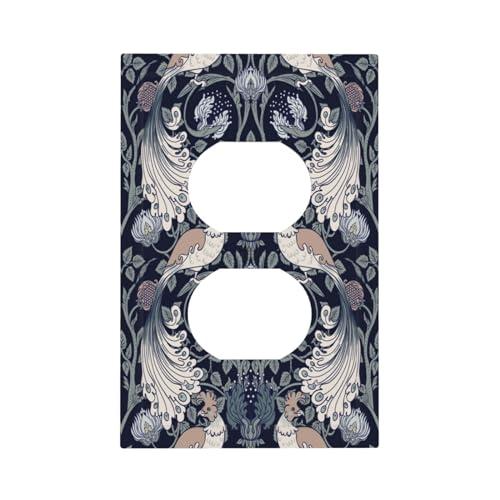 William Morris Vintage Floral Birds Peacocks Single Duplex Wall Plate Covers Light Switch Cover 1 Gang Outlet Plate Decorative Switchplate Covers Electrical Faceplate for Country Bedroom Decor (1-Gang Duplex Outlet / 5 x 3 IN)
