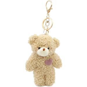 Bear Plush Keychain Toys for Kids with Purple Heart 5" Inch Stuffed Teddy Plushie Backpack Purse Pendant Gift for Girls (B-Brown-Heart)