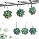 Amyhill 12 Pcs Succulents Plants Decorative Shower Curtain Hooks Mini Succulents Green Shower Curtain Rings Hanger Stainless Steel Resin Plant Theme Hooks for Home Bathroom Decor