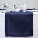Solino Home Linen Navy Blue Table Runner 90 Inches Long - 100% Pure Linen Hemstitch 14 x 90 Inch Table Runner for Dining, Mothers Day, Memorial Day - Classic Hemstitch