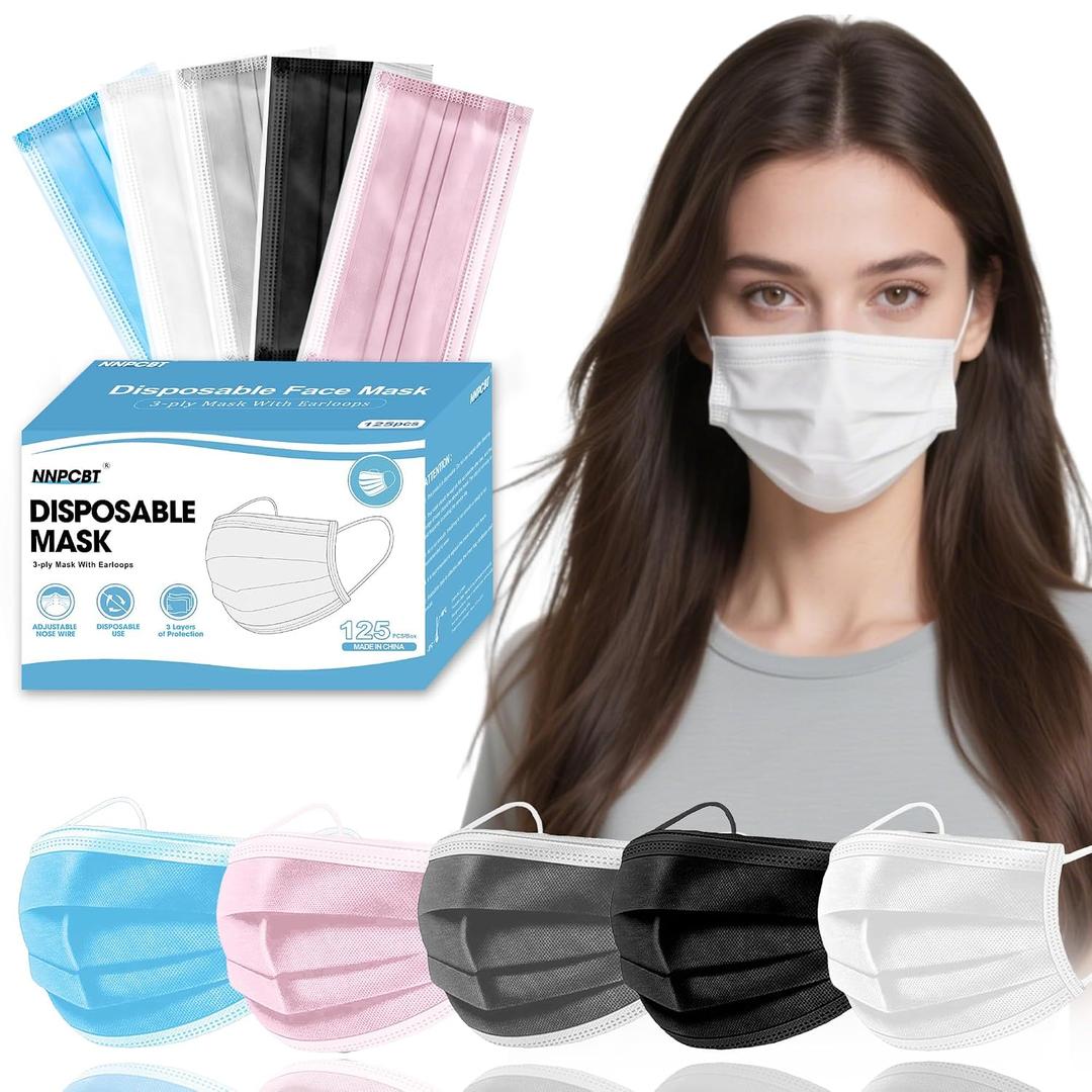 NNPCBT 5 Color Disposable Face Masks 125 Pcs for Outdoor,Home,Office,School