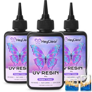 HeyClear 300g UV Resin kit Super Clear, Hard, Low Odor, Premixed UV Epoxy Resin Glue Fast Curing for Beginners Jewelry Making, DIY Crafts, Coating and Resina Art