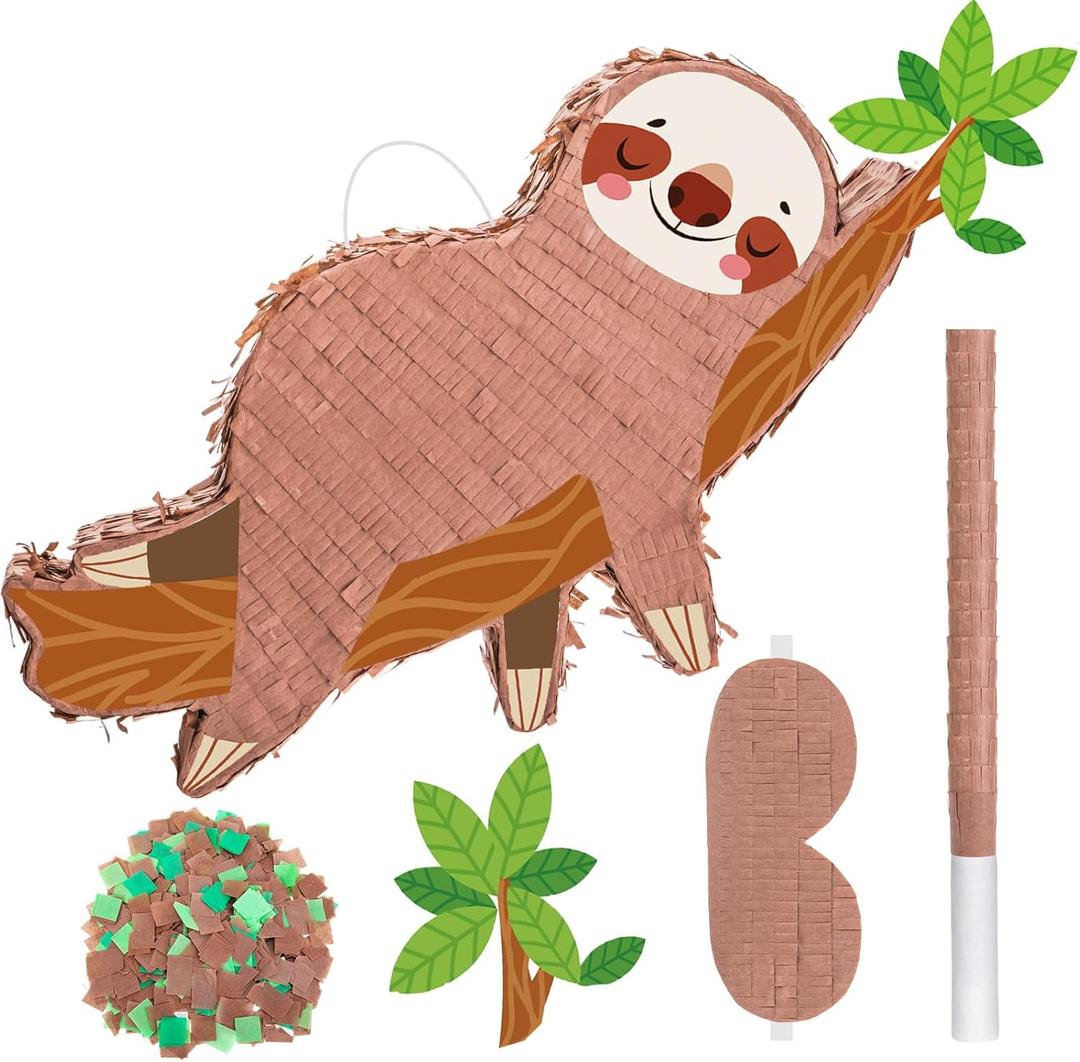Sloth Piatas for Birthday Party Animal Piata with Stick, Blindfold, Confetti for Adults Birthday Baby Shower Party Supplies, Cute Style, Brown