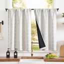jinchan 95% Blackout Boho Kitchen Curtains 36 Inches Cafe Tier Curtains Bohemian Small Drapes for Bedroom RV Basement Half Window Room Darkening Thermal Insulated 2 Panels Beige