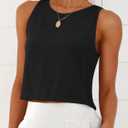 ANRABESS Womens Cropped Tank Tops Summer Sleeveless Back Button Shirts (Black, L)