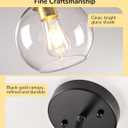 EDISHINE Mid Century Kitchen Pendant Lighting Over Island 2 Pack, Clear Glass Globe Shade, Hardwired Black and Gold Adjustable Hanging Light Fixtures for Dining Room, Entryway