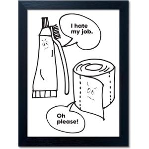 Black and White Bathroom Wall Decor Funny Bathroom Quote Wall Art Framed Cute Canvas Print Pictures Artwork for Wall (10"L x 8"W)