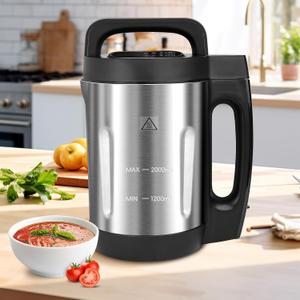 Homtone 1.6L Soup Maker Machine, Stainless Steel Programmable Soup Maker with Smooth & Chunky Settings, Anti-Dry Burn, Overfill Sensors, Self-Cleaning Mode for Quick Soups, Baby Food, Home Use Black
