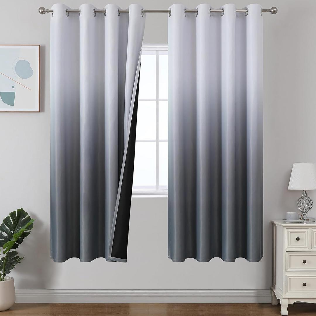 Estelar Textiler Gray Ombre Blackout Curtains for Bedroom 72 Inches Long for Bedroom, Grey and Greyish White Room Darkening Thermal Insulated Grommet Window Drapes for Living Room,52x72 Inch,2 Panels