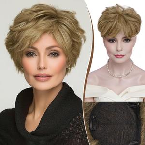 RUWISS Short Hair Toppers for Women Real Human Hair, 5x5.5 Base Pixie Cut with Bangs, Clip-In Curly Hair Pieces for Women with Thinning Hair, Ash Brown
