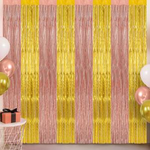 KatchOn, Rose Gold Fringe Curtain Backdrop - Pack of 2, 6.5x3.2 Ft | Rose Gold Decorations, Bachelorette Party Decorations Bride Be Party Streamers for Wedding Anniversary, Bridal Shower Backdrop
