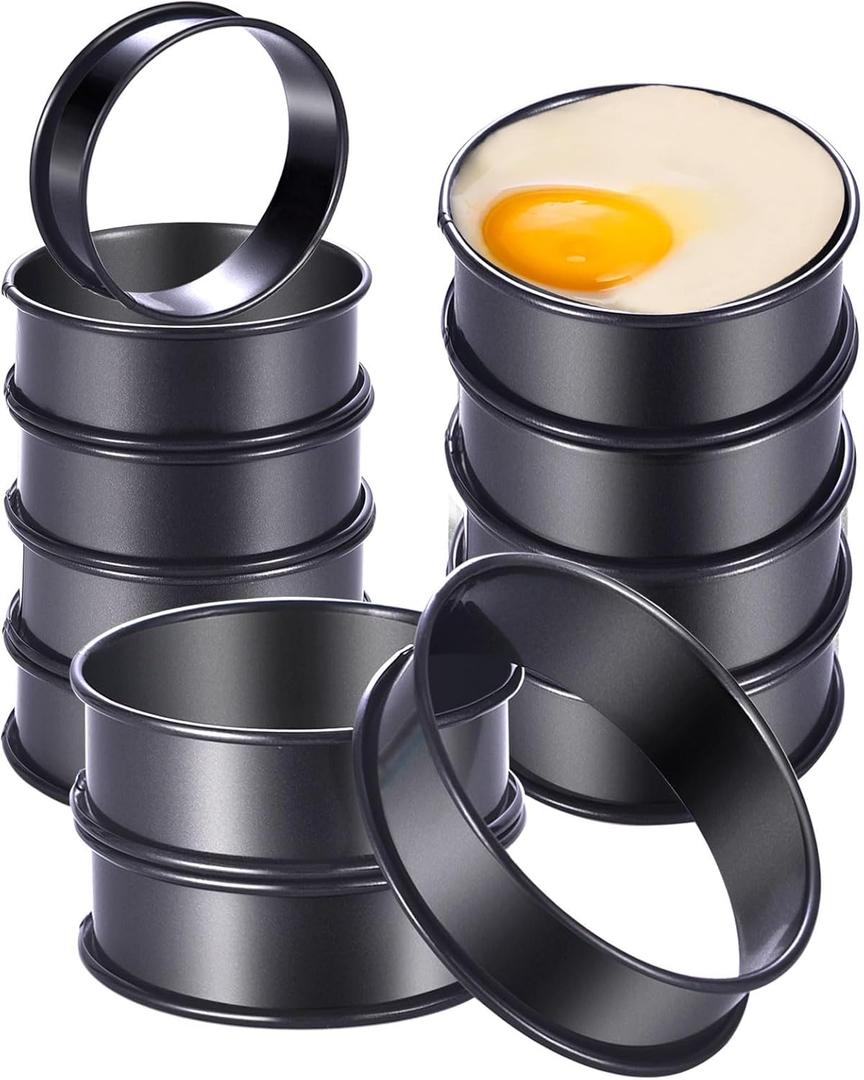 DATANYA 12Packs Crumpet Rings NONSTICK English Muffin Rings 3.15 Inch Stainless Steel Double Rolled Tart Ring Upgraded Round Metal Baking Cooking Pastry Ring Molds for Muffins, Pancakes