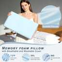 Blue Memory Foam Pillows Set of 2, Bed Pillows with Cooling Removable Cover, Neck Support for Back Stomach Side Sleepers, 2 Pack