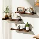 Solid Wood Live Edge Floating Shelves Set of 2 – 24" Rustic Wall Shelf with Hidden Bracket System, Wall Mounted Shelves for Bathroom, Kitchen, Living Room, Bedroom (Walnut)