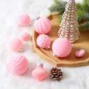 Wironlst Velvet Ornaments for Christmas Tree, 3 Style Flocked Matte Velvet Christmas Ball Ornaments, Shatterproof Decor for Xmas Tree Wedding Holiday Party Home (3.15" 16pcs Pink)