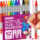ARTISTRO 12 Precision Dual-Tip Acrylic Paint Markers  Paint Pens Set with Dot & Fine Tips for Fabric, Rock, Glass, Wood, Coloring Books  Classroom & Art Supplies Gift  Teacher Appreciation Gift