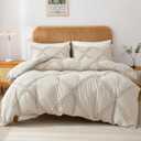 MILDLY Boho Duvet Cover Beige - Tufted Comforter Cover Set Geometric Textured Jacquard King Size Bedding Set with Corner Ties & Zipper Closure