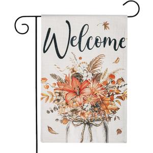 Fall Garden Flags 12x18 Inch Double Sided Autumn Floral Mason Jar Flag for Yard Outdoor Farmhouse Welcome Burlap Flowers Autumn Holiday Thanksgiving Decoration