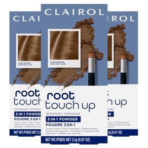 Clairol Root Touch-Up Temporary Concealing Powder, Light Brown Hair Color | Ammonia Free | Instantly Cover Roots + Define Eyebrows | On-the-Go Compact with Mirror and Application Brush | Pack of 3