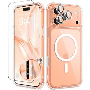 BERFY for iPhone 17 Pro Max Case for Women, Compatible with MagSafe, Crystal Clear Shockproof Protective Case, Anti-Yellowing, with Screen Protector & 3 Camera Lens Covers 6.9", Clear