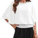 For G and PL Women's Summer Chiffon Shirt Sparkle Sequin Crewneck 3/4 Sleeve Dolman Top Blouses (Red)