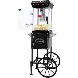 Popcorn Machine Maker With 8 Oz Kettle Makes Up to 32 Cups Popcorn Machine Cart Vintage-Style Popper on Wheels Popcorn Machines for Home (Black)