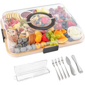 Charcuterie Board Set with Lid, Travel Portable Design Bamboo Cheese Board, Gift for Housewarming, Christmas, Weddings, Picnics (1 Compartment)