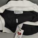 Kate Kasin Women Long Sleeve Polo Sweater V Neck Knitted Tops Casual Ribbed Shirt Loose Pullover Sweater (Small, Black White)