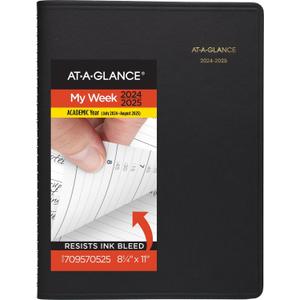 AT-A-GLANCE Planner 2024-2025 Academic, Weekly, Quarter-Hourly Appointment Book, 8-1/4" x 11", Large, Flexible Cover, Black (7095705)