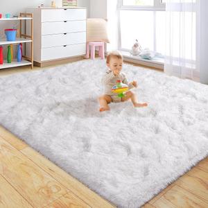 Rezutan Fluffy Plush Shag Rug 5x7,White Ultra Soft Rug for Living Room Bedroom, Non-Slip Fuzzy Area Rug for Living Room, Carpet for Girl Boy Kids, Modern Indoor Home Decor Aesthetic