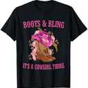 Boots and Bling its a Cowgirl Thing Cute Love Country Life T-Shirt Size M