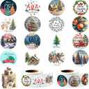 1000Pcs Christmas Stickers, 2 Rolls Round Stickers in Roll Rustic Christmas Tree Wreath Elk Truck Patterns Label Stickers for Xmas Seals Cards Presents Envelopes