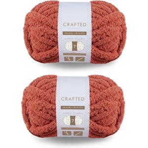 Crafted by Catherine Chunky Chenille Yarn - 2 Pack (8 oz / 227 g, 31.7 Yards Each Skein), Clay, Gauge 7 Jumbo