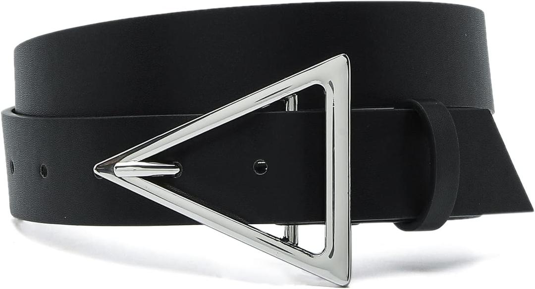 HOTWILL Belts for Women Jeans Dress Fashion Wide Waist Belt with Bronze Triangle Buckle (Large: fits waist from 34"-37", Silver)