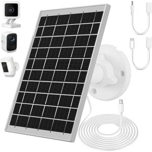Solar Panel Compatible for Wyze Camera Outdoor, 7W 5V Solar Panel for Security Camera, Waterproof Small Ring Solar Panel Charger with Type-C, Micro USB and DC Port (1PACK)