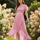 BeryLove Formal Dresses for Women 2026 Wedding Guest with Slit Cocktail Elegant Lace Long Prom Dress (Pink, M)