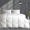 APSMILE Fluffy Down Feather Fibers Comforter King Size, Organic Cotton Cover Down Feather Fibers Duvet Insert for Warm Weather, High Fill Power Lightweight Blanket for Summer (Ivory White, 106x90)