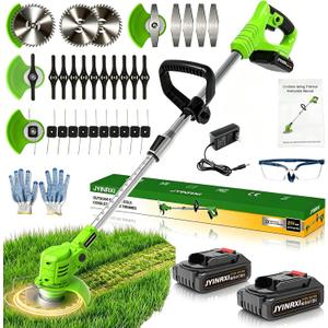 Cordless Weed Wacker Electric,21V Stringless Battery Powered Weed Trimmer Eater,Weed Wacker with Charger 2 Battery and 26Pcs Blades,String Trimmer/Brush Cutter/Edger for Yard and Garden