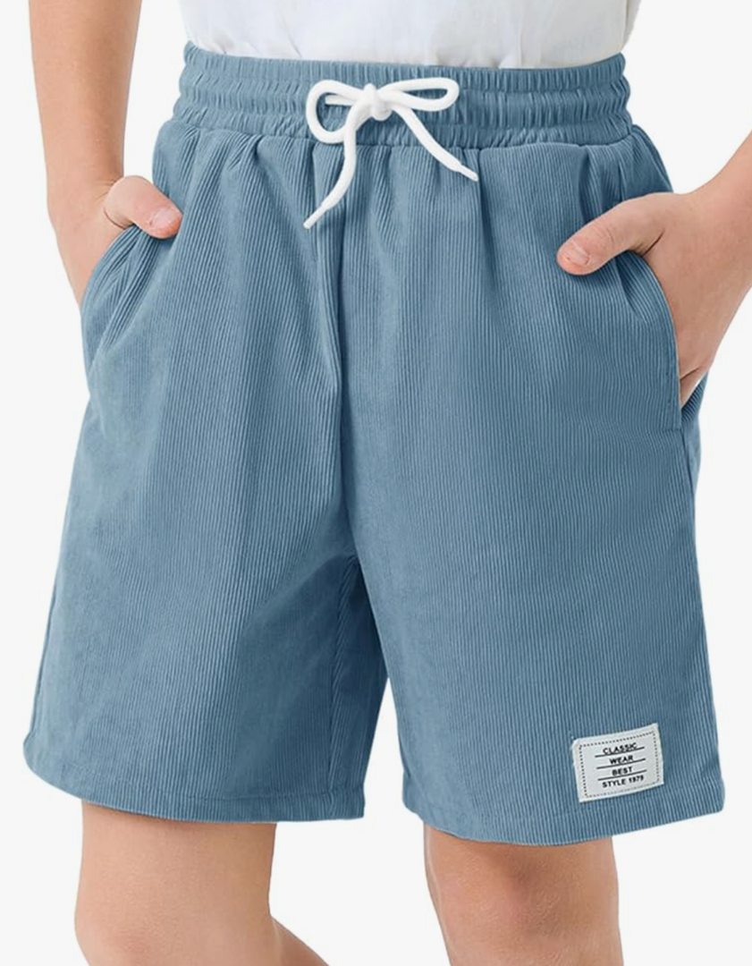 Haloumoning Boys Corduroy Shorts Kids Casual Elastic Waist Drawstring Summer Shorts with Pockets, 5-14 Years