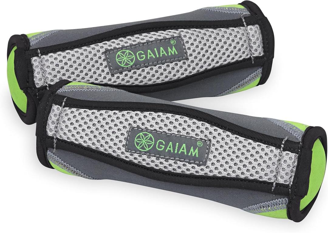 Gaiam Hand Weights for Women & Men Soft Dumbbell Walking Hand Weight Sets with Hand Strap (1 Count, Lime)