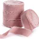 Natural Rustic Cotton Ribbon with Frayed Edge, Dusty Pink 100% Cotton Ribbon 5/8" x 24yds for Vintage Wedding Bouquets,Invitations,Baby Shower,Gift Wrapping,DIY Crafts,Home Decor