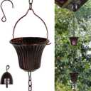 Invech Adjustable Rain Chains for Gutters, 12.5FT Outside Rain Chains with 12 Cups, Bronze Rain Catcher Chain with Bell for Eaves Drainage, Replacement for Downpout