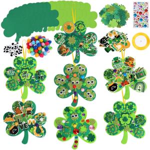 Openfly 24 Sets St. Patrick's Day Shamrock Ornaments DIY St. Patrick's Day Foam Craft Kit Irish Clover Shamrock Foam Stickers Self-Adhesive Craft Stickers for St. Patrick's Day DIY Crafts Party Decor