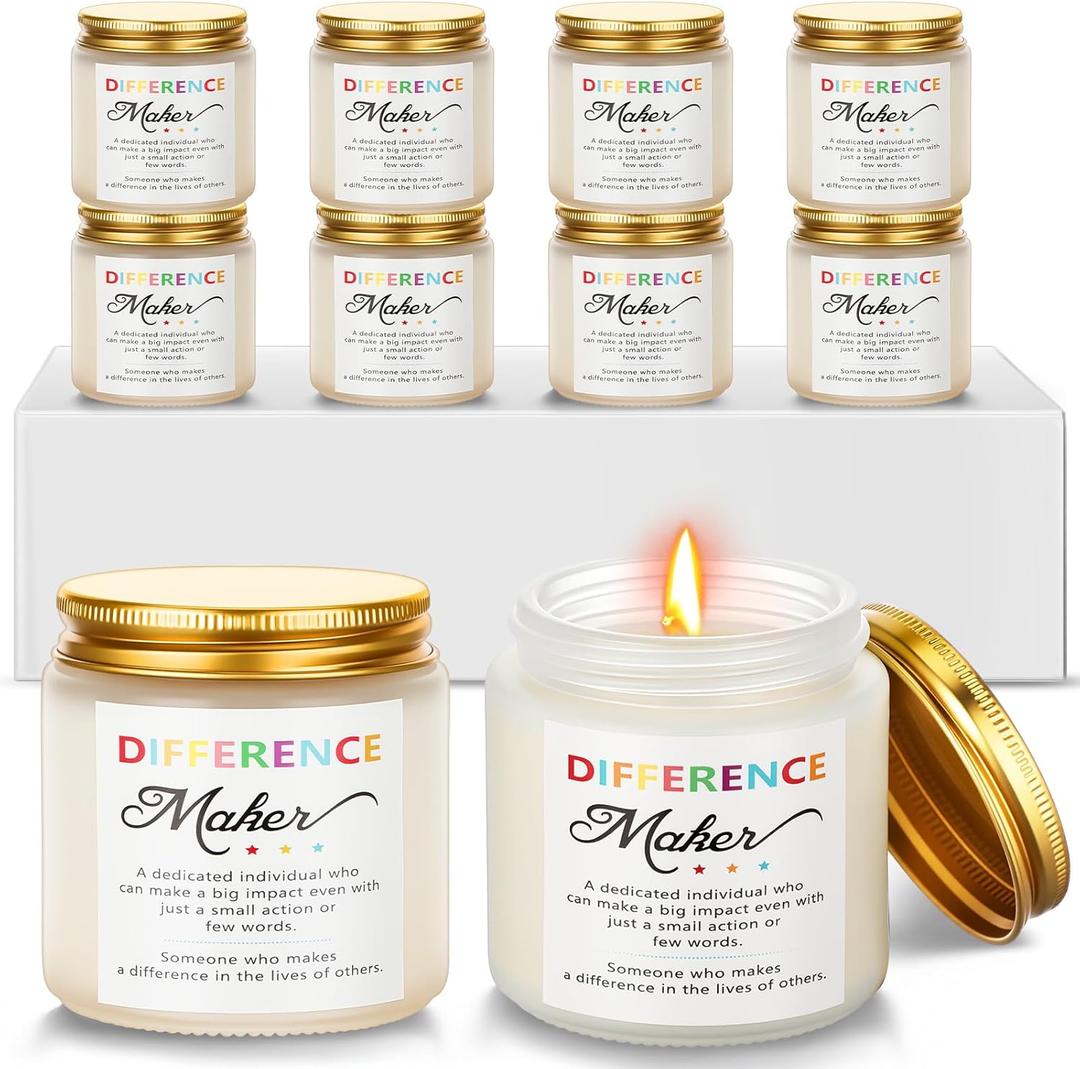 Nuanchu 10 Pcs Difference Maker Gifts for Women Soy Wax Scented Glass Jar Candles 3.5 oz Scented Candle Thank You Teacher Appreciation Gifts for Coworkers, Leader, Boss Lady, Nurse, 10 Fragrance