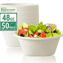 48 Oz Bowls Disposable  Heavy Duty Compostable Paper Bowls, Microwave Safe Large Bowls, Ideal for Restaurant Catering, Salads, Buffets & EcoFriendly Use  50 Pack [White]