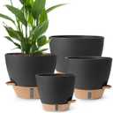 WEICHENGXING Plant Pots,12/10/9/8/ Inch Large Plastic Self Watering Flower Pots Indoor Outdoor with Drainage Holes, Deep Reservoir,Nursery Planting Pot for Indoor Out Door Plants Black