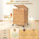 Livole Wicker Laundry Hamper with Lid & Wheel, 23.8 Gallon (90 L) Handwoven Water Hyacinth Laundry Basket with Removable Liner & Handles, Sturdy Steel Frame for Bedroom Bathroom Laundry Room Natural